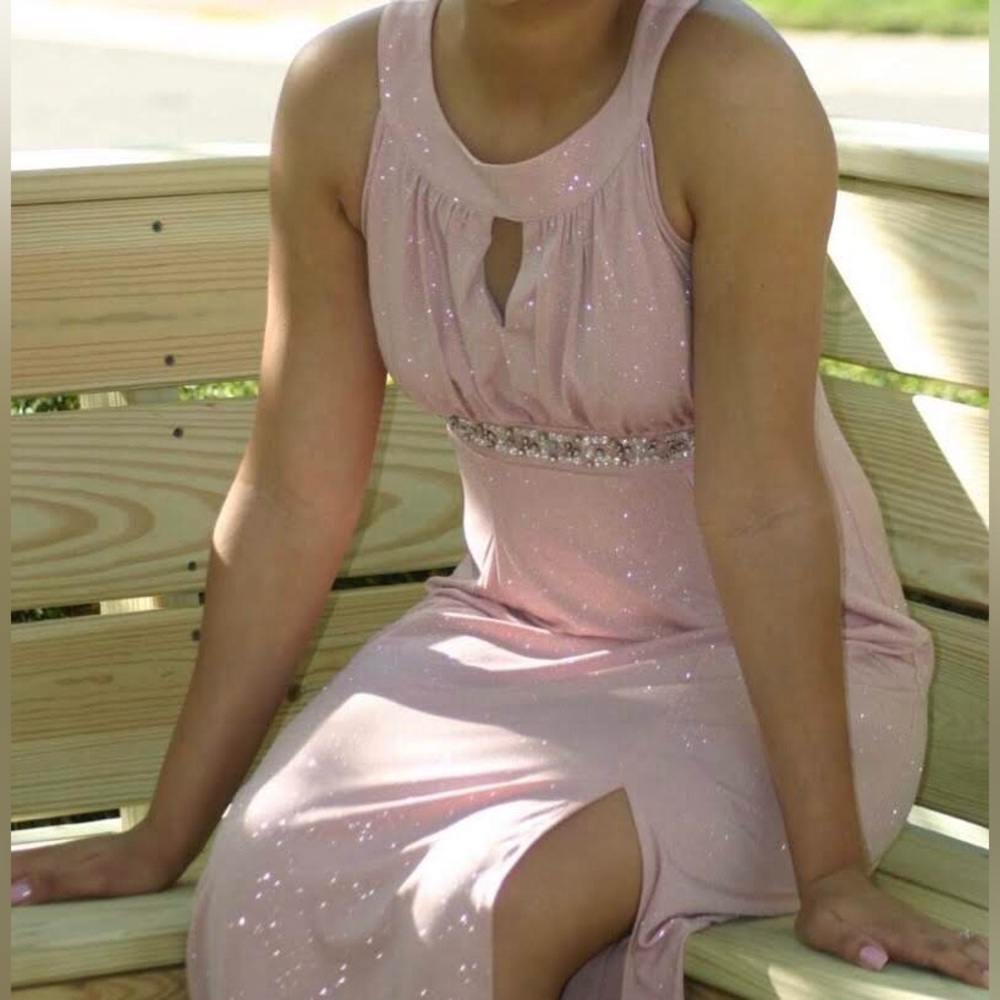 Pink Sparkly Formal Dress | En Focus Petite | Leg Slit at Bottom